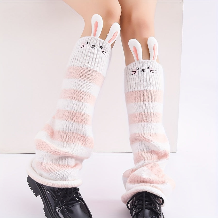 Rabbit Pattern Knitted Leg Warmers, Cute & Sweet Knee High Socks for Fall & Winter, Women's Stockings & Hosiery