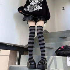 Harajuku Outfits Stylish Striped Thigh High Socks for Halloween - KawaSocks