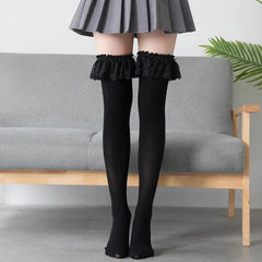 Women's Velvet Frilly Stockings | Kawaii Outfits | Kawaii Socks - KawaSocks