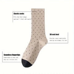 5 Pairs Womens Trendy Polka Dot Mid-calf Socks Crew Casual Cotton Cute Socks Fun Novelty Thin Dress Socks For Girls Gifts Outdoor Sports Deodorant Comfortable And Breathable - KawaSocks