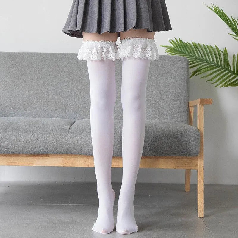 Women's Velvet Frilly Stockings | Kawaii Outfits | Kawaii Socks - KawaSocks