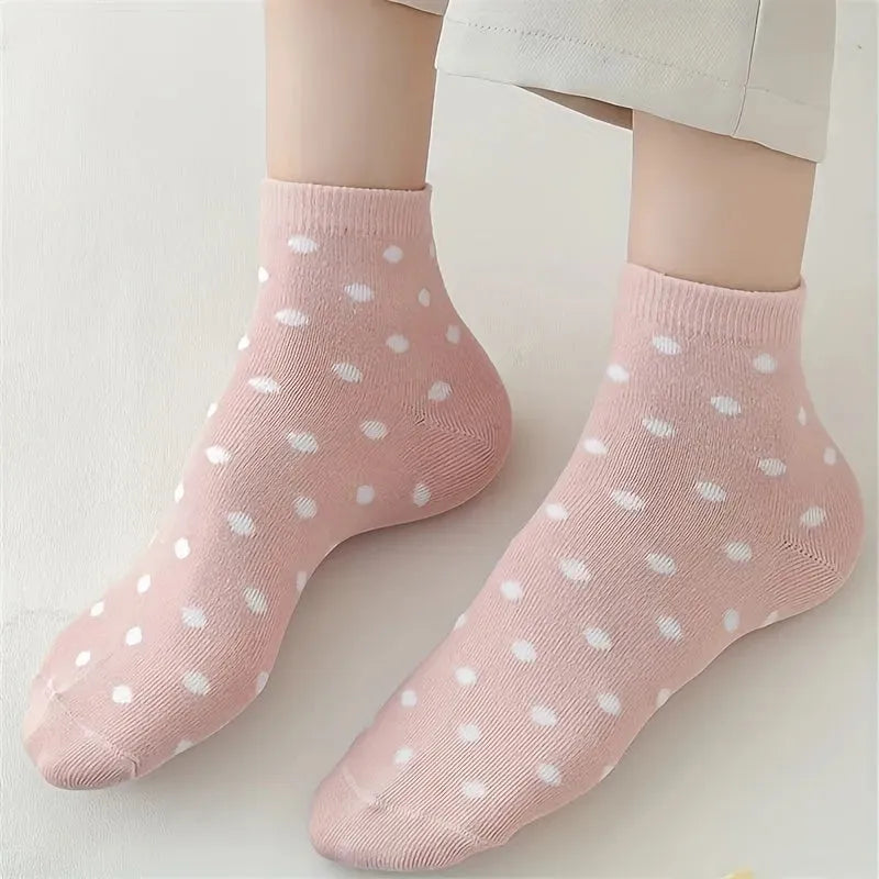 6 Pairs of Soft & Lightweight Polka Dot Crew Short Socks for Women - Comfortable Stockings & Hosiery - KawaSocks