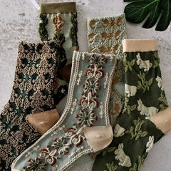 10 Pairs Womens Floral Casual Socks Vintage Patterned Crew Socks Embroidered Floral Dress Socks Fashion Socks For Women Girls - KawaSocks