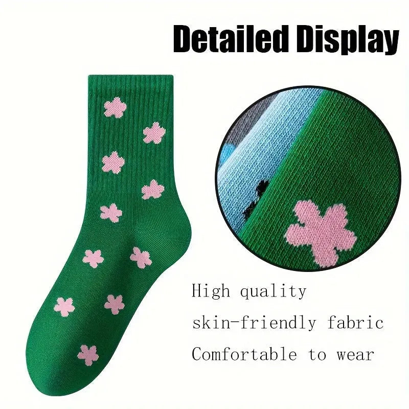 8 Pairs Womens Cute Crew Autumn And Winter Mid-calf Socks Casual Athletic Aesthetic Socks Anti-slip Outdoor Sports Skin-friendly Fabric Neutral Cotton Socks For Women Granola Girls Clothes Lightweight Breathable For Girls Gif - KawaSocks