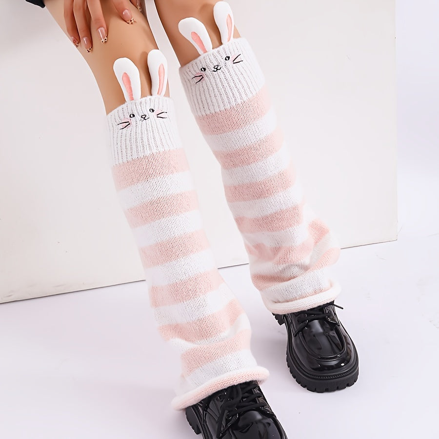 Rabbit Pattern Knitted Leg Warmers, Cute & Sweet Knee High Socks for Fall & Winter, Women's Stockings & Hosiery