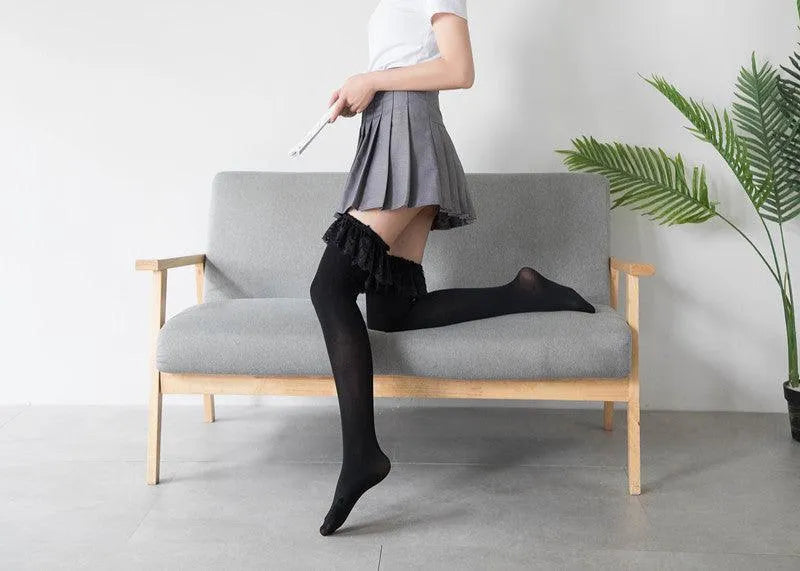 Women's Velvet Frilly Stockings | Kawaii Outfits | Kawaii Socks - KawaSocks