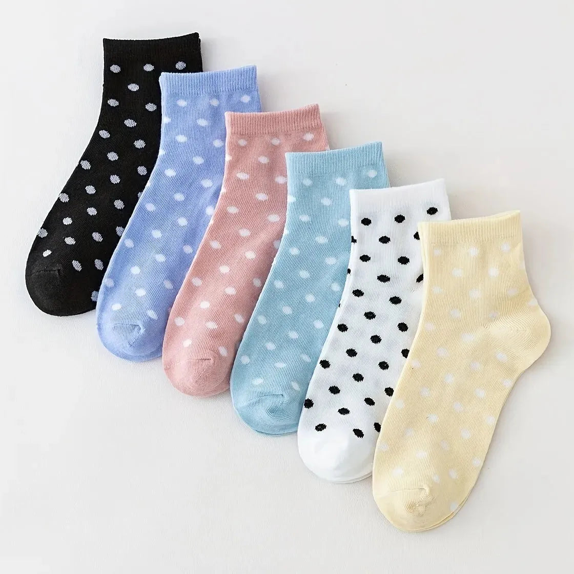 6 Pairs of Soft & Lightweight Polka Dot Crew Short Socks for Women - Comfortable Stockings & Hosiery - KawaSocks