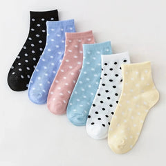 6 Pairs of Soft & Lightweight Polka Dot Crew Short Socks for Women - Comfortable Stockings & Hosiery - KawaSocks