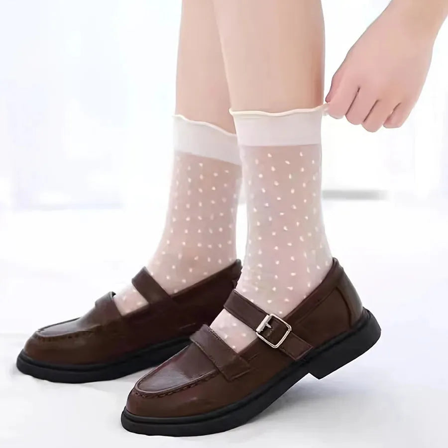 3 Pairs of Soft & Gentle Girls Ultra-thin Crew Socks - Exceptionally Comfy, Breathable, and Super Thin - Adorable Princess Style for Spring and Summer Seasons - KawaSocks