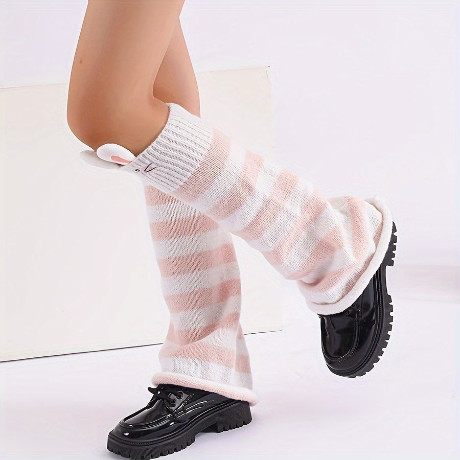 Rabbit Pattern Knitted Leg Warmers, Cute & Sweet Knee High Socks for Fall & Winter, Women's Stockings & Hosiery