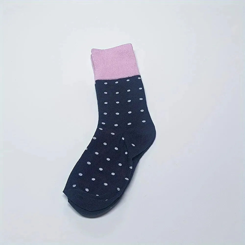 4 Pairs All-Season Knit Fabric Polyester Socks - Polka Dot, Elegant Mid-Length, Hand Wash Only - KawaSocks