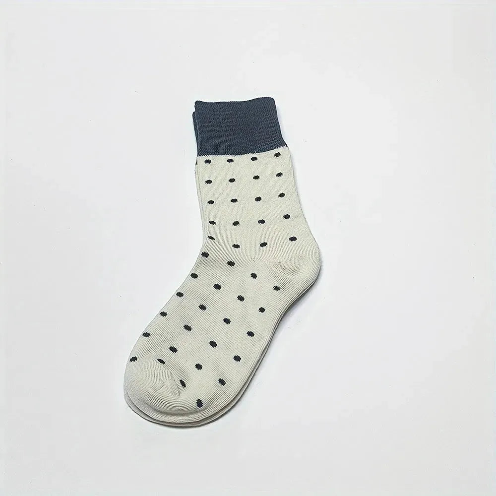 4 Pairs All-Season Knit Fabric Polyester Socks - Polka Dot, Elegant Mid-Length, Hand Wash Only - KawaSocks