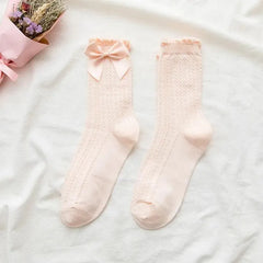 Beige Cream Color Lace Bow Socks | Sweet Lolita Dresses - KawaSocks