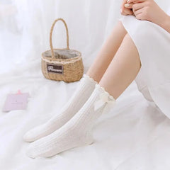 Beige Cream Color Lace Bow Socks | Sweet Lolita Dresses - KawaSocks