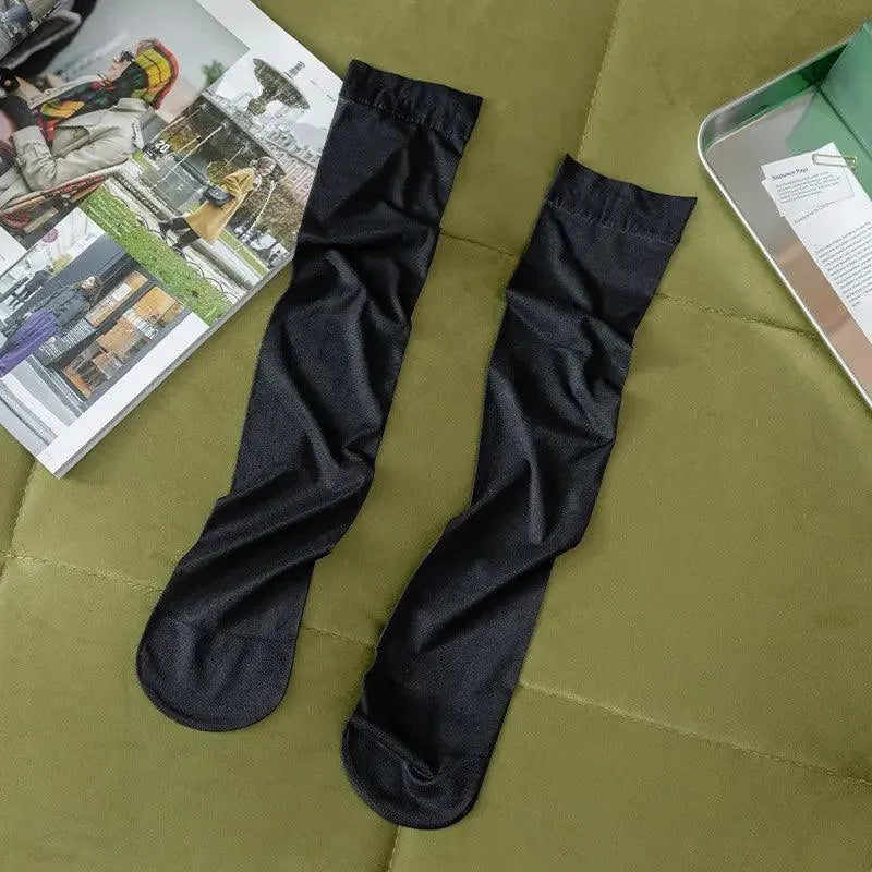 Classic Sheer Black Socks - Knee High | KawaSocks - KawaSocks