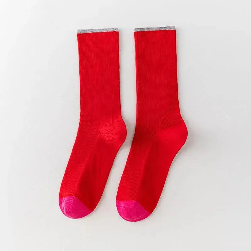 Colorful Crew Socks | Contrast Color | Vintage Socks | Striped Socks - KawaSocks