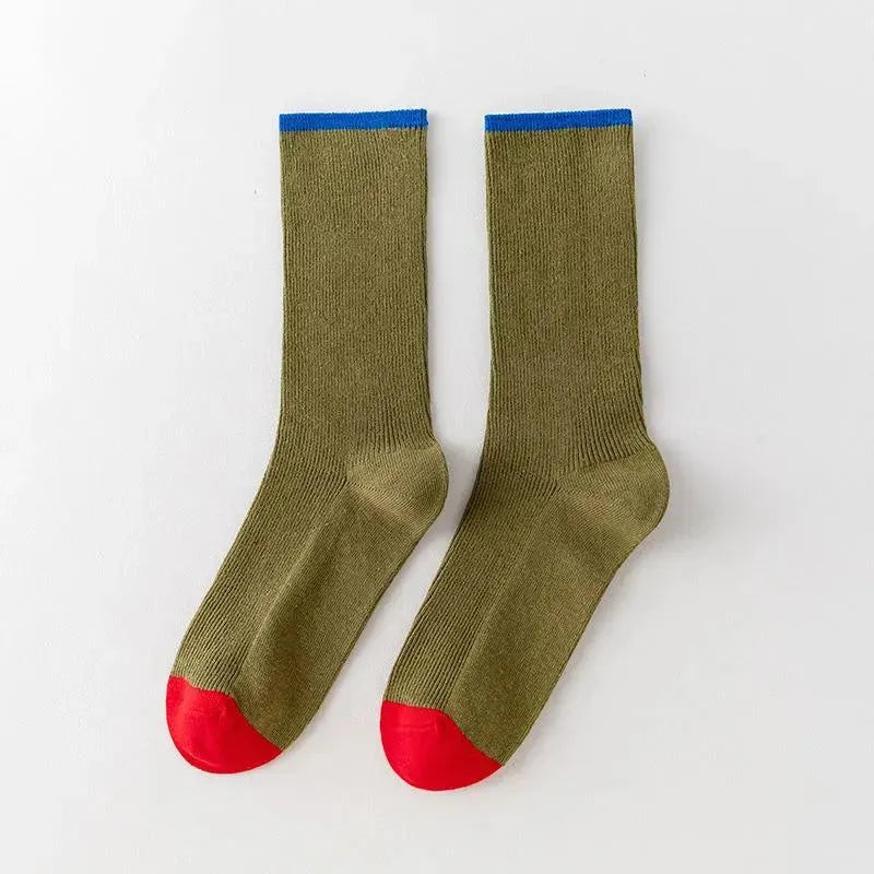 Colorful Crew Socks | Contrast Color | Vintage Socks | Striped Socks - KawaSocks