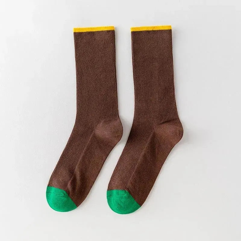 Colorful Crew Socks | Contrast Color | Vintage Socks | Striped Socks - KawaSocks