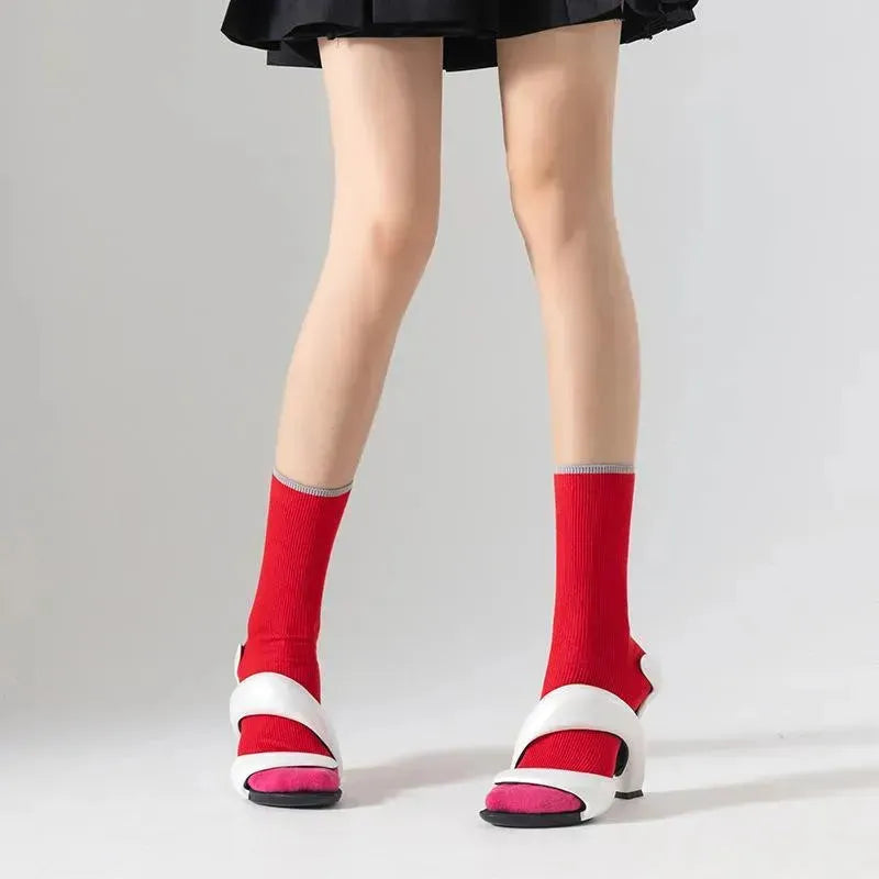 Colorful Crew Socks | Contrast Color | Vintage Socks | Striped Socks - KawaSocks