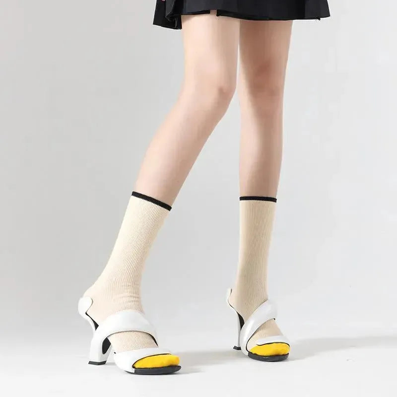 Colorful Crew Socks | Contrast Color | Vintage Socks | Striped Socks - KawaSocks