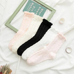 Cotton Crew Socks | Ruffle Socks with Lace | Cute Lolita Socks - KawaSocks