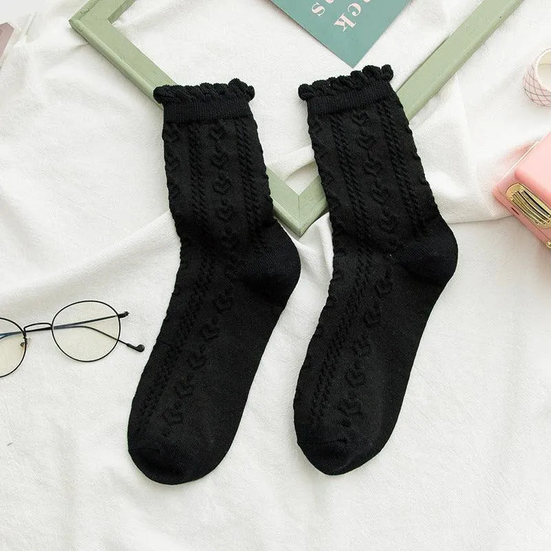 Cotton Crew Socks | Ruffle Socks with Lace | Cute Lolita Socks - KawaSocks