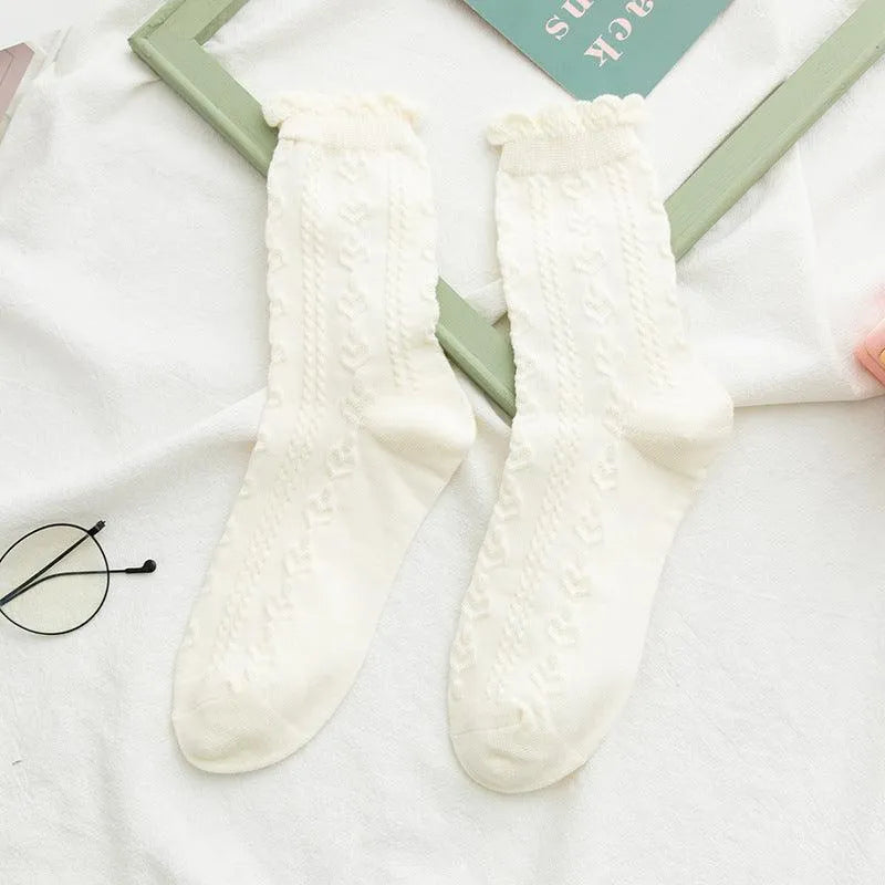 Cotton Crew Socks | Ruffle Socks with Lace | Cute Lolita Socks - KawaSocks