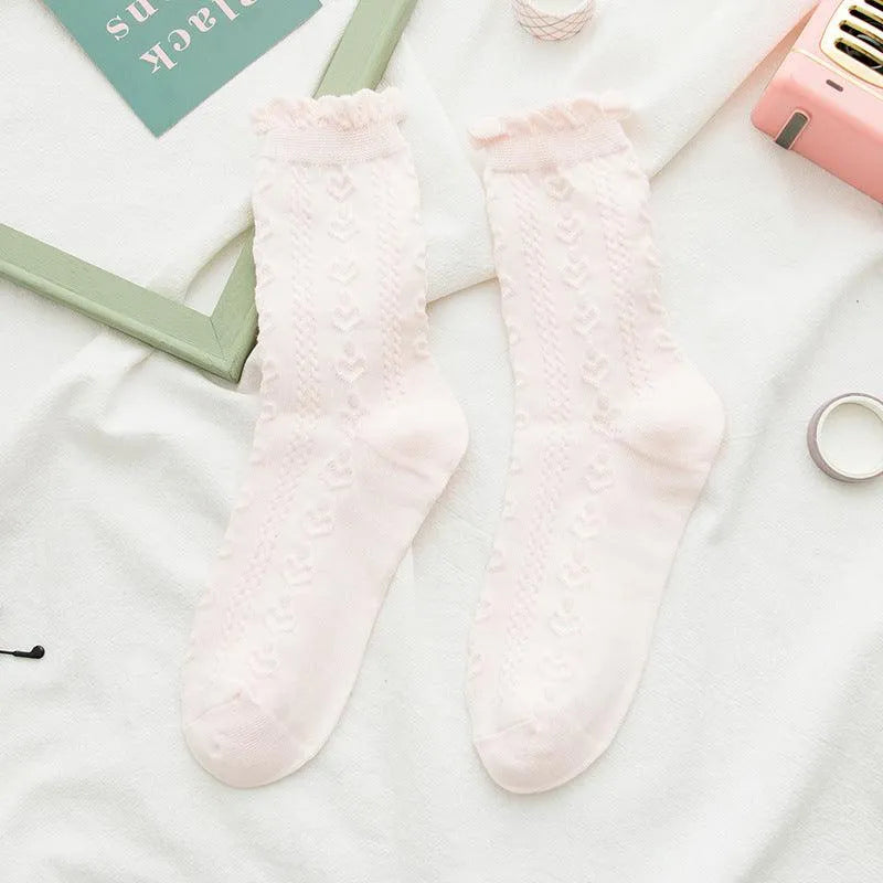 Cotton Crew Socks | Ruffle Socks with Lace | Cute Lolita Socks - KawaSocks