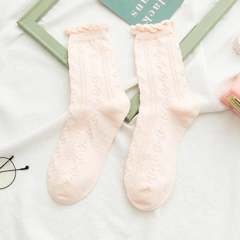 Cotton Crew Socks | Ruffle Socks with Lace | Cute Lolita Socks - KawaSocks