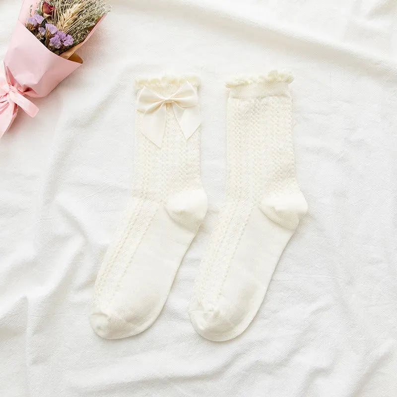 Cotton Lolita Socks | Ruffle Crew Socks with Lace | Cute Socks - KawaSocks