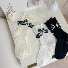 Cotton Lolita Socks With Ruffle | Frilly Socks With Bowknot | Cute Socks - KawaSocks