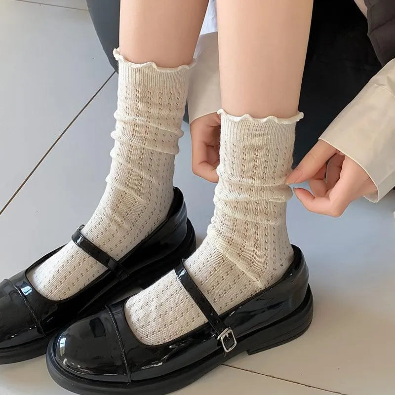 One Pair of Cotton Mesh Crew Socks | Cute Socks | Casual Lolita Outfits - KawaSocks