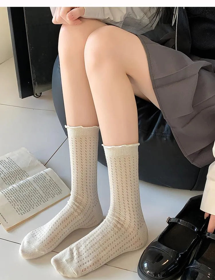 One Pair of Cotton Mesh Crew Socks | Cute Socks | Casual Lolita Outfits - KawaSocks