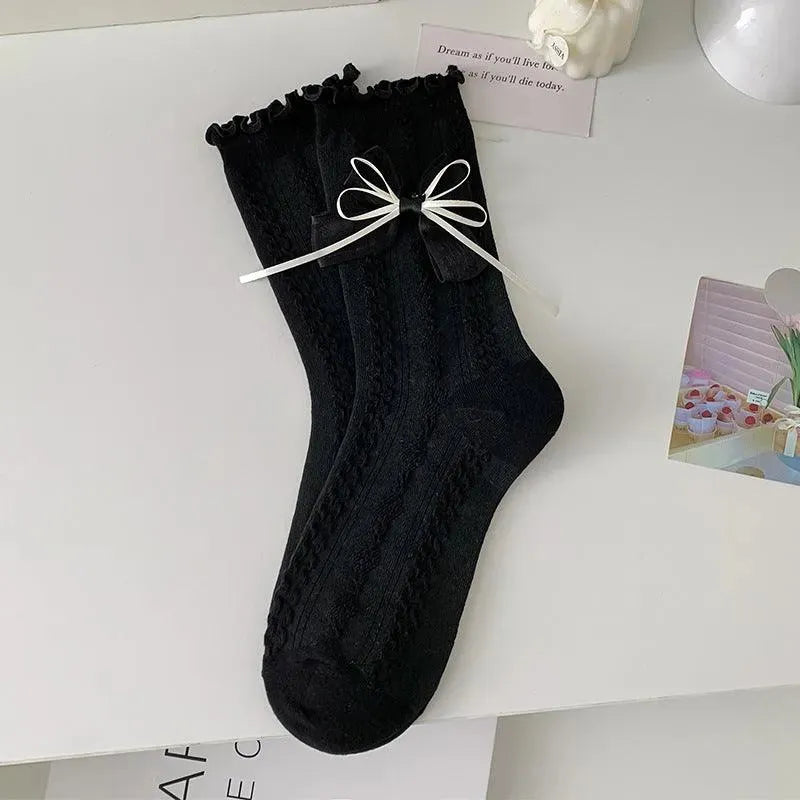 Cotton Lolita Socks With Ruffle | Frilly Socks With Bowknot | Cute Socks - KawaSocks