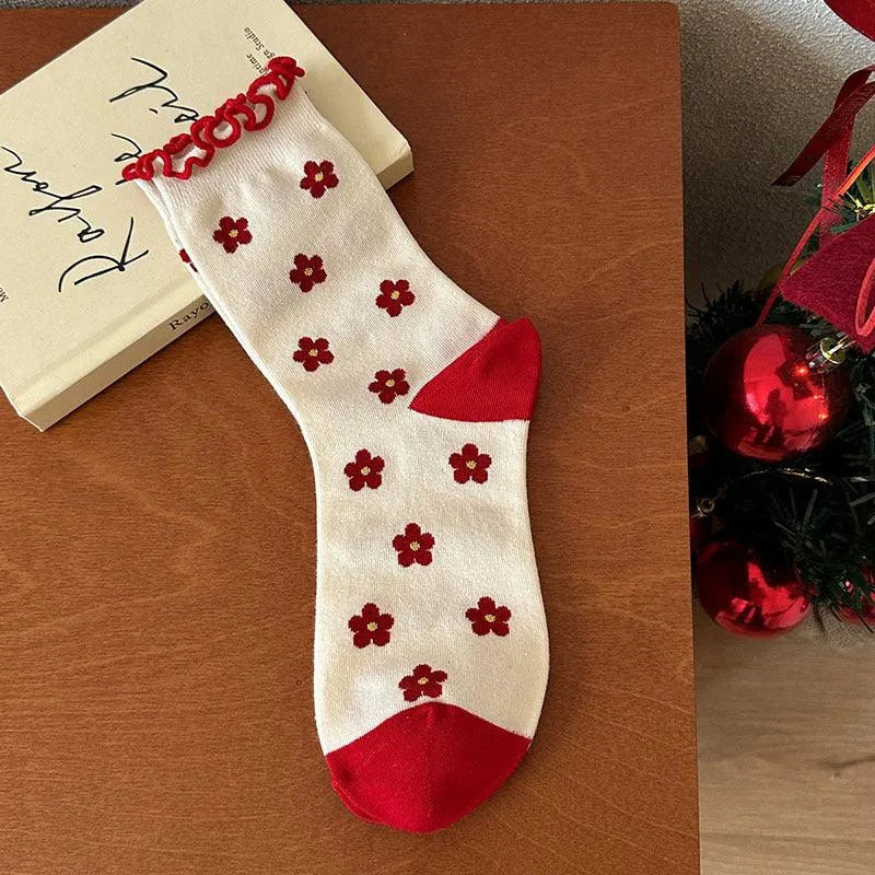 Cute Christmas Socks | Red Lolita Socks | Polka Dot Socks - KawaSocks