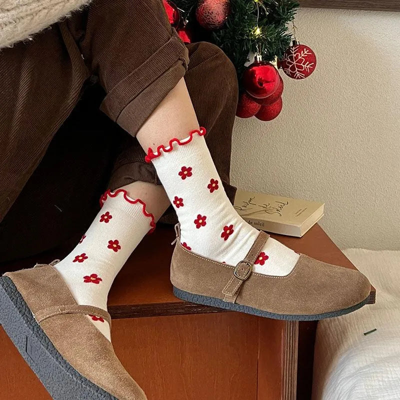 Cute Christmas Socks | Red Lolita Socks | Polka Dot Socks - KawaSocks