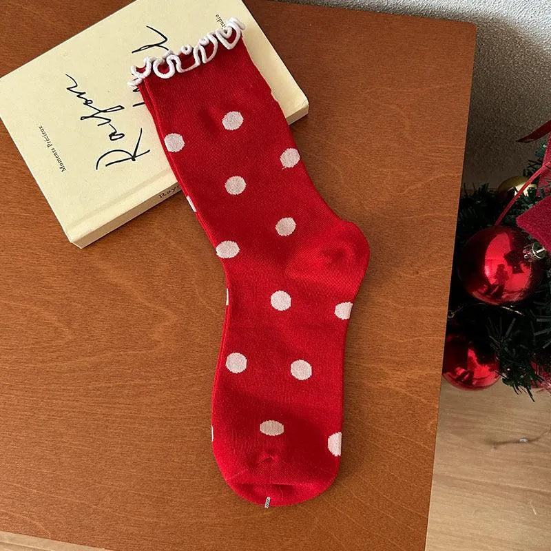 Cute Christmas Socks | Red Lolita Socks | Polka Dot Socks - KawaSocks