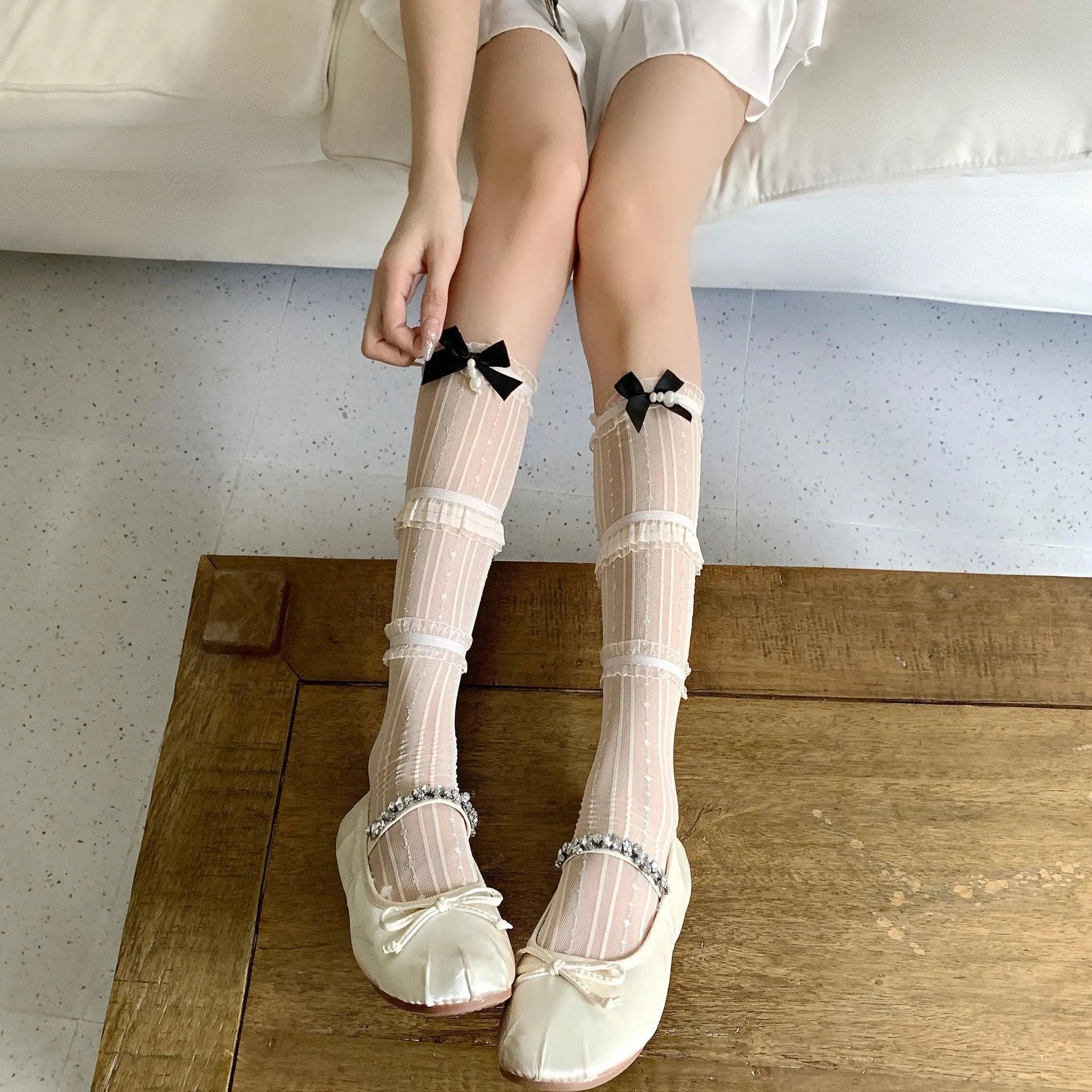 Cute White Lolita Outfits Lolita Knee High Socks - KawaSocks