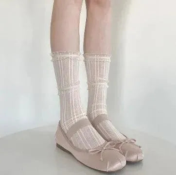 Cute Lolita Lace Ruffle Frilly Silk Ankle Mesh Socks - KawaSocks