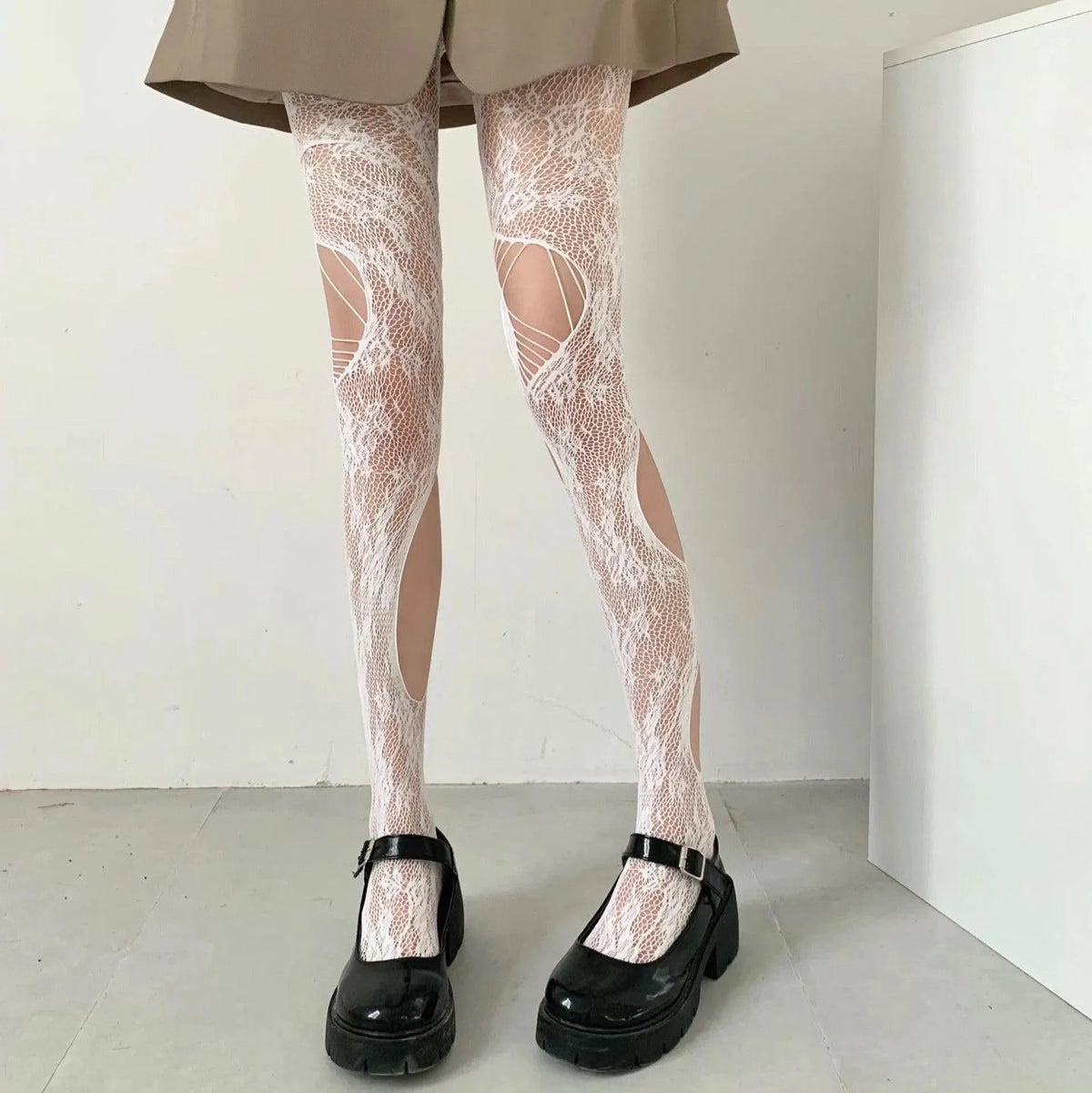 Flower Unique Vintage Lace Fishnet Cut Out Tights - KawaSocks
