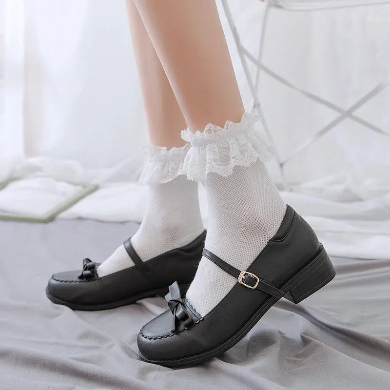 Frilly Crew Sock | Lace Crew Socks With Ruffle | Lolita Outfits - KawaSocks