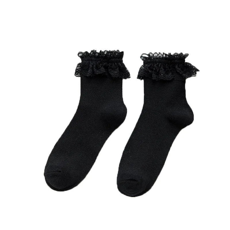 Frilly Crew Sock | Lace Crew Socks With Ruffle | Lolita Outfits - KawaSocks