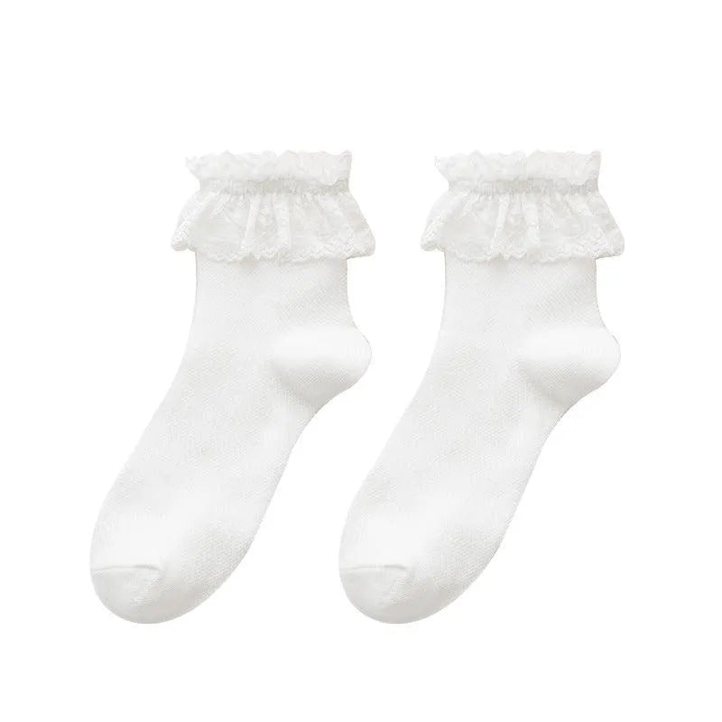 Frilly Crew Sock | Lace Crew Socks With Ruffle | Lolita Outfits - KawaSocks