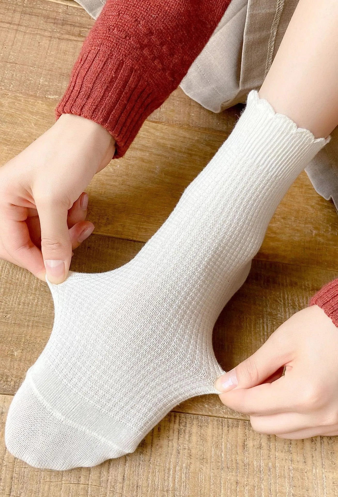 Cotton Frilly Crew Socks | Cute Outfits | Solid Color - KawaSocks