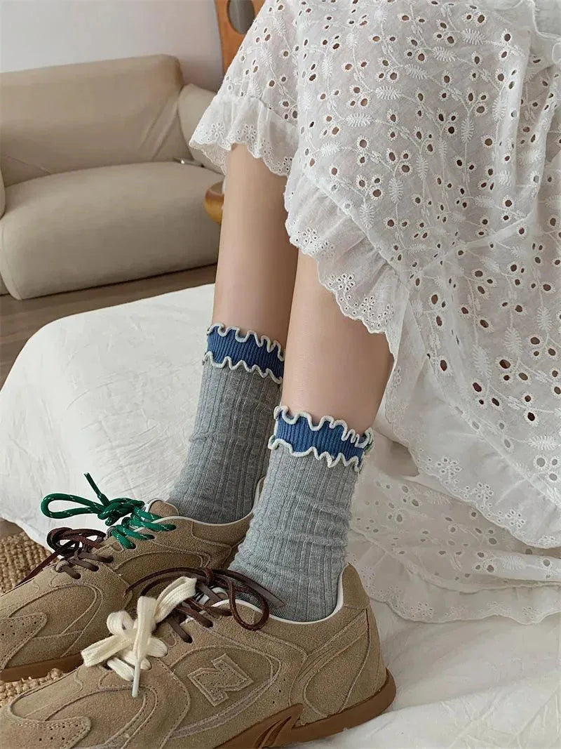 Frilly Socks | Colorful Crew Socks | Ruffle Socks | Sweet Lolita Outfits - KawaSocks