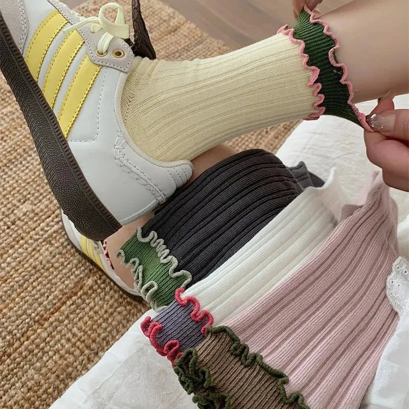 Frilly Socks | Colorful Crew Socks | Ruffle Socks | Sweet Lolita Outfits - KawaSocks