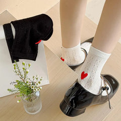 One Pair of Frilly Socks With Heart Pattern | Cute Crew Socks | Causal Socks - KawaSocks