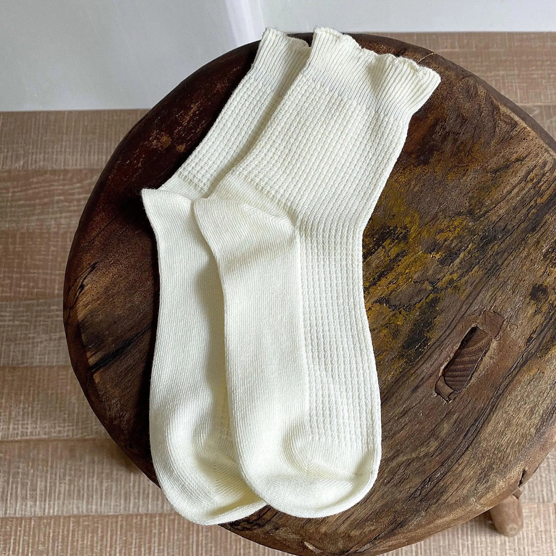 Cotton Frilly Crew Socks | Cute Outfits | Solid Color - KawaSocks