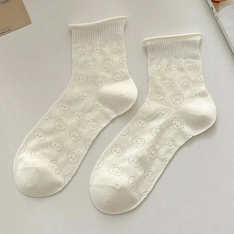 One Pair of Frilly Socks With Heart Pattern | Cute Crew Socks | Causal Socks - KawaSocks