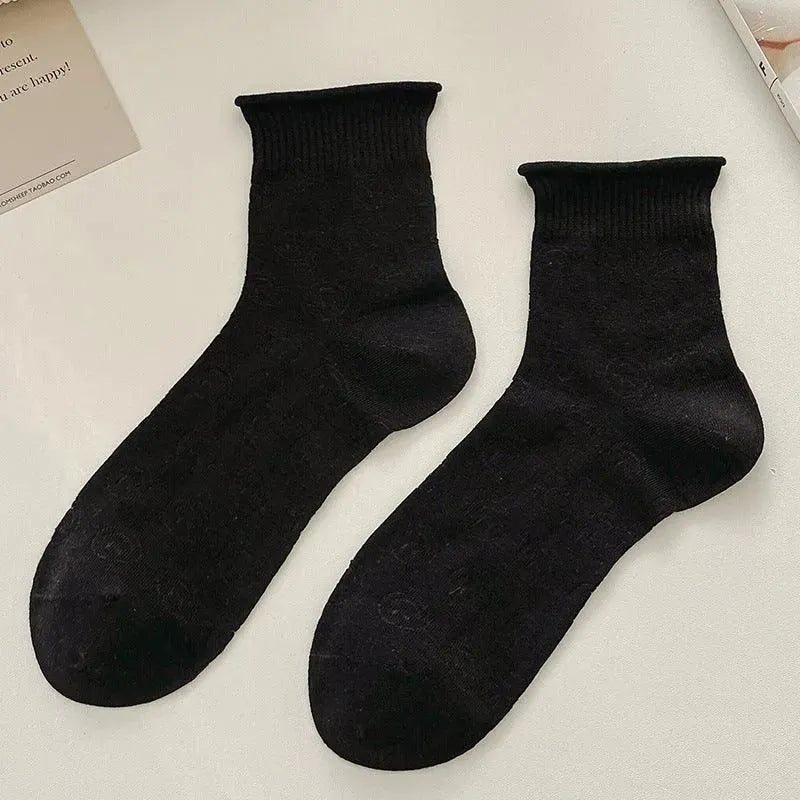 One Pair of Frilly Socks With Heart Pattern | Cute Crew Socks | Causal Socks - KawaSocks